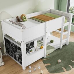 BTM Wooden Bunk Bed Single 90x190cm White with Shelf & Boards for Kids - Size: 90x190 cm - thumbnail 3