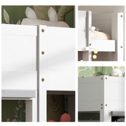 BTM Wooden Bunk Bed Single 90x190cm White with Shelf & Boards for Kids - Size: 90x190 cm - thumbnail 9
