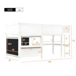 BTM Wooden Bunk Bed Single 90x190cm White with Shelf & Boards for Kids - Size: 90x190 cm - thumbnail 4