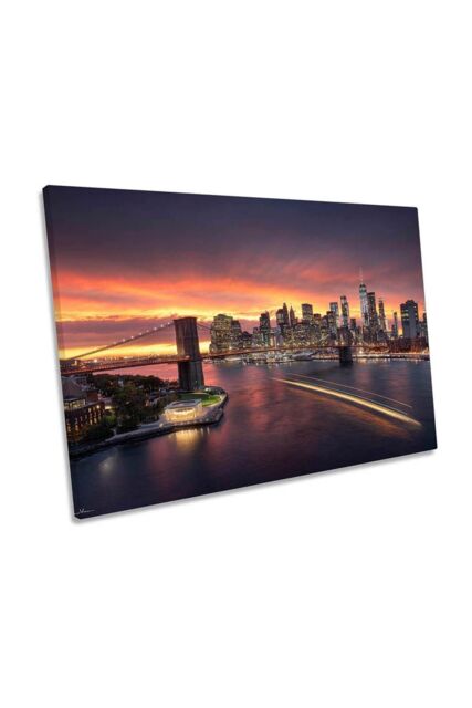 "CanvasGeeks Sunset over New York City NYC Orange Canvas Wall Art Picture Print - Size: W30"" x H20"" x D20mm"