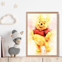 ARTZE Watercolour Winnie the Pooh Art Print with Oak Frame SIZE: A3 in Yellow - Size: A4