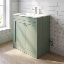 Balterley 800mm Floor Standing 2 Door Unit & Stone Basin 1 Tap Hole Satin Green - thumbnail 4