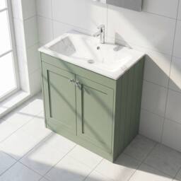 Balterley 800mm Floor Standing 2 Door Unit & Stone Basin 1 Tap Hole Satin Green - thumbnail 3