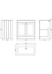 Balterley 800mm Floor Standing 2 Door Unit & Stone Basin 1 Tap Hole Satin Green - thumbnail 5