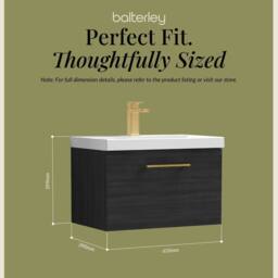 Balterley 600mm Wall Hung 1 Drawer Vanity Unit, Woodgrain Black, Brass Handle in Black - thumbnail 5