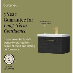Balterley 600mm Wall Hung 1 Drawer Vanity Unit, Woodgrain Black, Brass Handle in Black - thumbnail 6