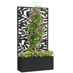 OUTSUNNY Metal Garden Bed with Trellis, Raised Planter with Privacy Panel in Black - thumbnail 2