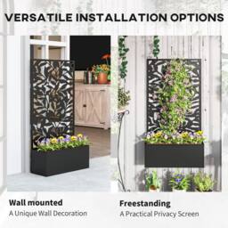 OUTSUNNY Metal Garden Bed with Trellis, Raised Planter with Privacy Panel in Black - thumbnail 5