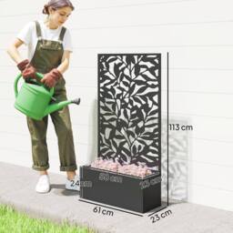 OUTSUNNY Metal Garden Bed with Trellis, Raised Planter with Privacy Panel in Black - thumbnail 3