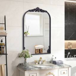 Costway Wall Mirror 76 cm x 51cm Arched Mirror w/ Baroque Ornate Frame in Black - thumbnail 7