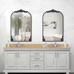 Costway Wall Mirror 76 cm x 51cm Arched Mirror w/ Baroque Ornate Frame in Black - thumbnail 8