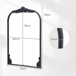 Costway Wall Mirror 76 cm x 51cm Arched Mirror w/ Baroque Ornate Frame in Black - thumbnail 4