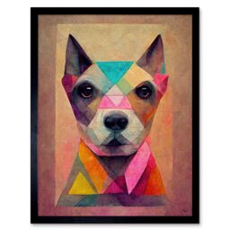 "Artery8 Wall Art Print Geometric Colourful Multicoloured Pastel Dog Painting Art Framed in Black - Size: W12"" x H16""" - thumbnail 1