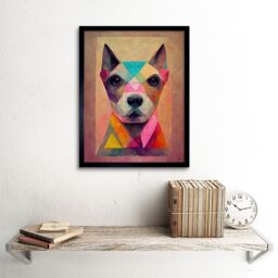 "Artery8 Wall Art Print Geometric Colourful Multicoloured Pastel Dog Painting Art Framed in Black - Size: W12"" x H16""" - thumbnail 2
