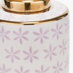 Ruma Lillac & Gold Leaf Ceramic Table Lamp with Blush Velvet Cylinder Shade in Pink - thumbnail 4