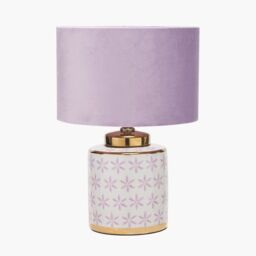 Ruma Lillac & Gold Leaf Ceramic Table Lamp with Blush Velvet Cylinder Shade in Pink - thumbnail 2