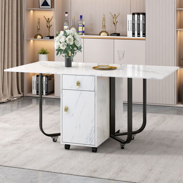 Matteo Space-Saving Folding Dining Table with Cupboard & 2 Drawers in White - image 1