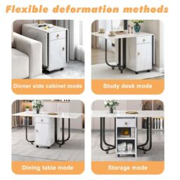 Matteo Space-Saving Folding Dining Table with Cupboard & 2 Drawers in White - thumbnail 7