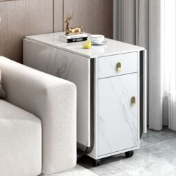 Matteo Space-Saving Folding Dining Table with Cupboard & 2 Drawers in White - thumbnail 5
