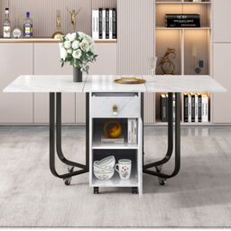 Matteo Space-Saving Folding Dining Table with Cupboard & 2 Drawers in White - thumbnail 3