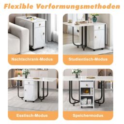 Matteo Space-Saving Folding Dining Table with Cupboard & 2 Drawers in White - thumbnail 6