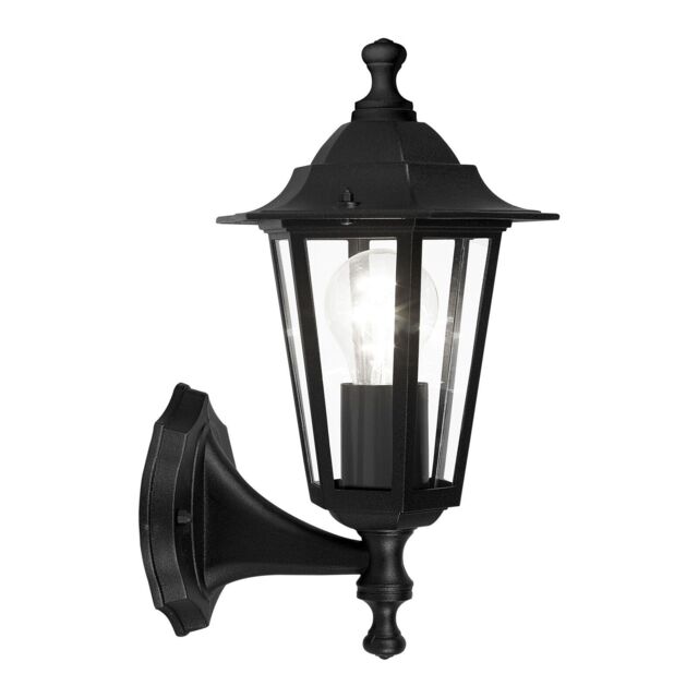 Loops IP44 Outdoor Wall Light Black Aluminium Lantern 1 x 60W E27 Bulb Porch Lamp - image 1