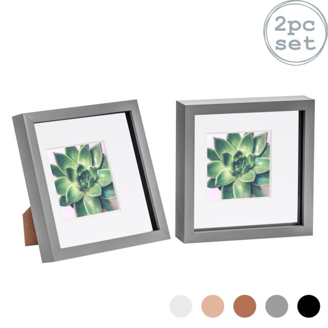 "Nicola Spring 3D Box Photo Frames - 8 x 8"" with 4 x 4"" Mount - Grey Mount - Pack of 2" - image 1