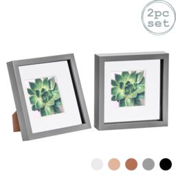 "Nicola Spring 3D Box Photo Frames - 8 x 8"" with 4 x 4"" Mount - Grey Mount - Pack of 2" - thumbnail 1