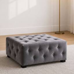 Sofaya Hampton Chesterfield Foot Stool Velvet, Deep Buttoned Coffee Table in Grey - Size: 60 cm x 60 cm - thumbnail 2