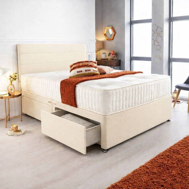 PARADISE BEDS LTD Orthopedic Divan Bed Set With Memory Foam Spring Mattress in Cream - Size: Single - image 1