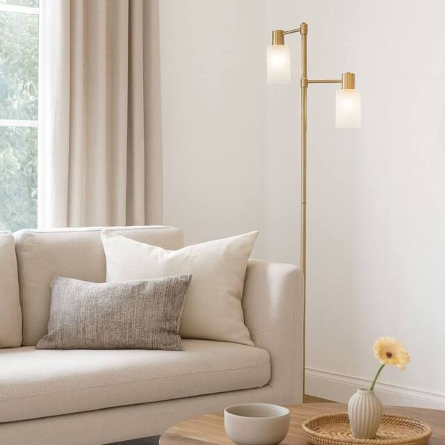 Pagazzi Maya 2-Light Antique Brass Floor Lamp in Gold - image 1