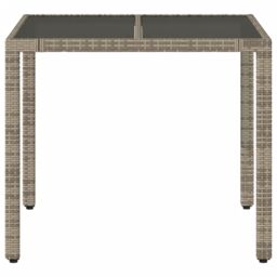 Berkfield Home Garden Table with Glass Top Grey 90x90x75 cm Poly Rattan - Size: 90 x 90 x 75 cm - thumbnail 4