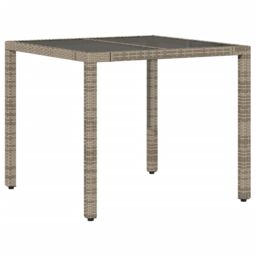 Berkfield Home Garden Table with Glass Top Grey 90x90x75 cm Poly Rattan - Size: 90 x 90 x 75 cm - thumbnail 6