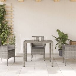 Berkfield Home Garden Table with Glass Top Grey 90x90x75 cm Poly Rattan - Size: 90 x 90 x 75 cm - thumbnail 3