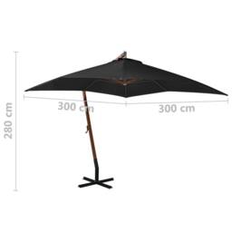 Berkfield Home Hanging Parasol with Pole Black 3x3 m Solid Fir Wood - thumbnail 8