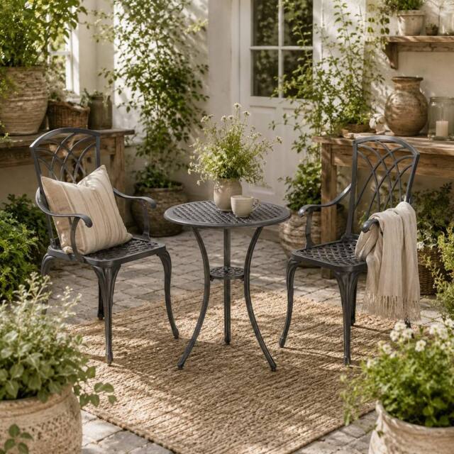 Wyld Haus Sazzotti Brown Black Cast Aluminium 2 Seater Bistro Set Round Table - image 1