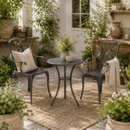 Wyld Haus Sazzotti Brown Black Cast Aluminium 2 Seater Bistro Set Round Table - thumbnail 1