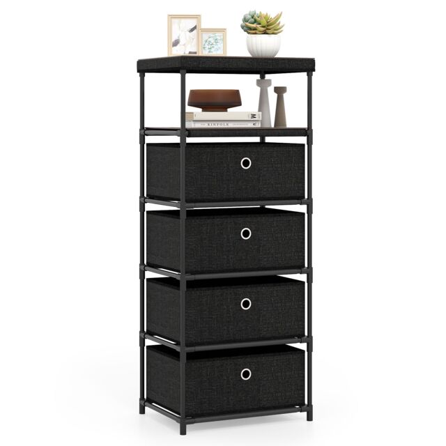 Gymax Fabric Storage Tower Industrial Organizer Unit With 4 Drawers-Black in Black - image 1