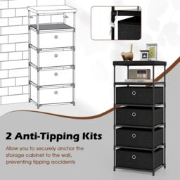 Gymax Fabric Storage Tower Industrial Organizer Unit With 4 Drawers-Black in Black - thumbnail 8