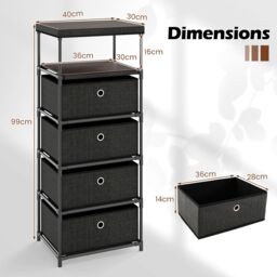 Gymax Fabric Storage Tower Industrial Organizer Unit With 4 Drawers-Black in Black - thumbnail 2