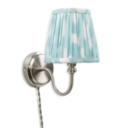 ValueLights Plug In Brushed Chrome Wall Light with Blue Pleated Fabric Tapered Lampshade - thumbnail 2