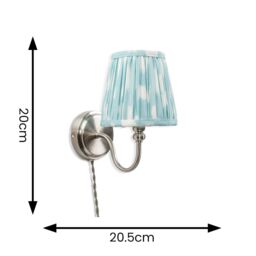 ValueLights Plug In Brushed Chrome Wall Light with Blue Pleated Fabric Tapered Lampshade - thumbnail 5