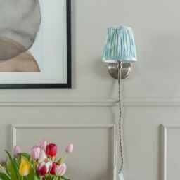 ValueLights Plug In Brushed Chrome Wall Light with Blue Pleated Fabric Tapered Lampshade - thumbnail 3