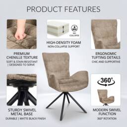 SONARA Single Luxury Chenille Swivel Accent Chair for Living Room in Brown - thumbnail 5