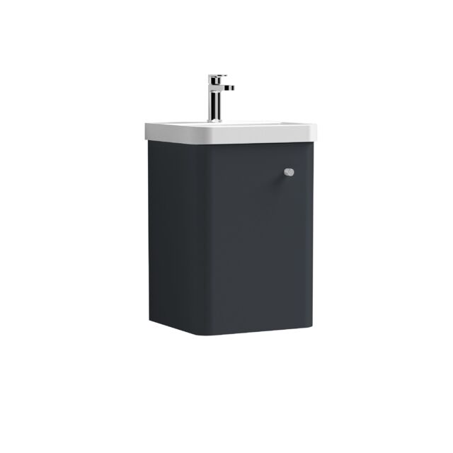 Balterley Wall Hung 1 Door Vanity Unit with Ceramic Sink Dark Grey 400mm - image 1