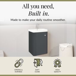 Balterley Wall Hung 1 Door Vanity Unit with Ceramic Sink Dark Grey 400mm - thumbnail 2