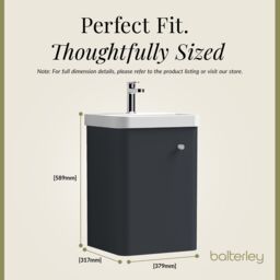 Balterley Wall Hung 1 Door Vanity Unit with Ceramic Sink Dark Grey 400mm - thumbnail 5