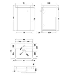 Balterley Wall Hung 1 Door Vanity Unit with Ceramic Sink Dark Grey 400mm - thumbnail 7