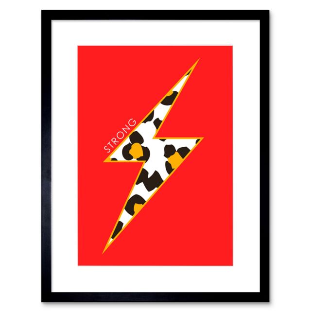 "Artery8 Wall Art Print Red Leopard Strong Framed in Black - Size: W7"" x H9""" - image 1