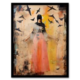 "Artery8 Wall Art Print The Bird Queen By Shannon Blacksmith Woman Portrait Raven Blackbirds Emo Art Framed in Black - Size: W12"" x H16""" - thumbnail 1